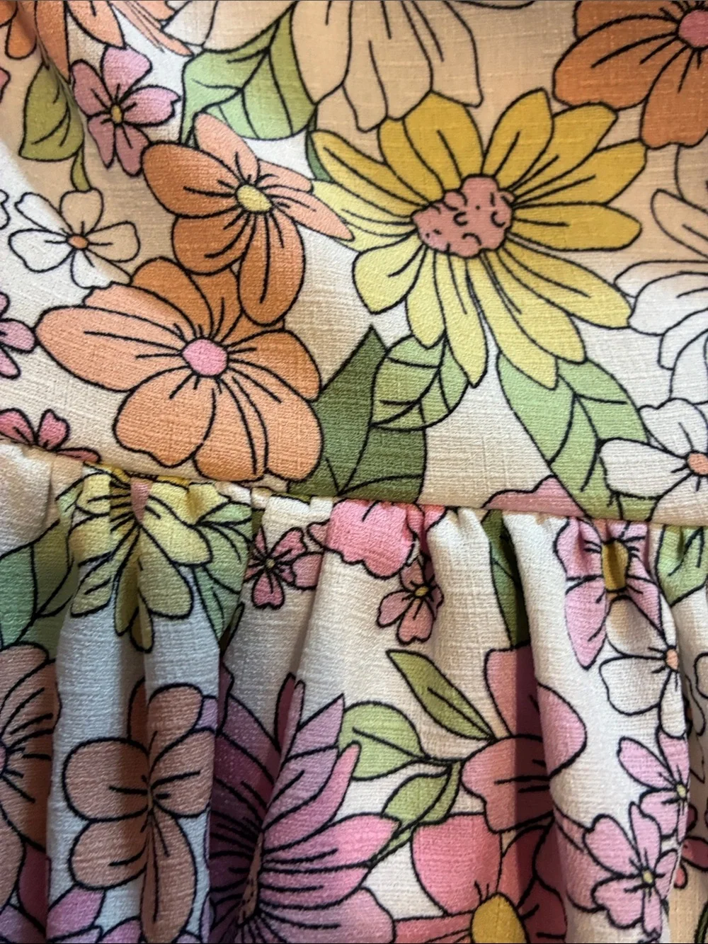 Altar'd State Floral Puff-Sleeve Dress in Pink, Yellow & Green